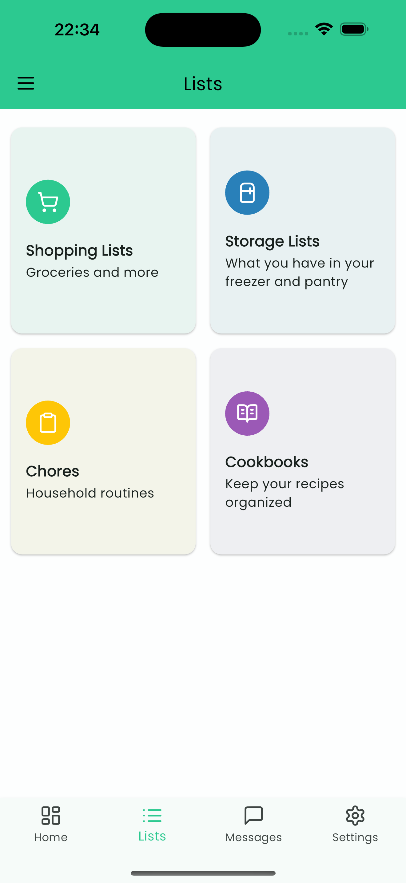 Screenshot of the Famn app