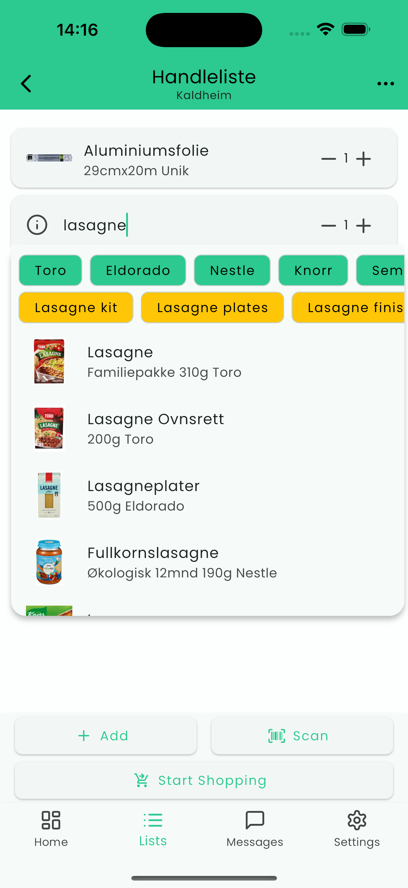 Screenshot of the Famn app