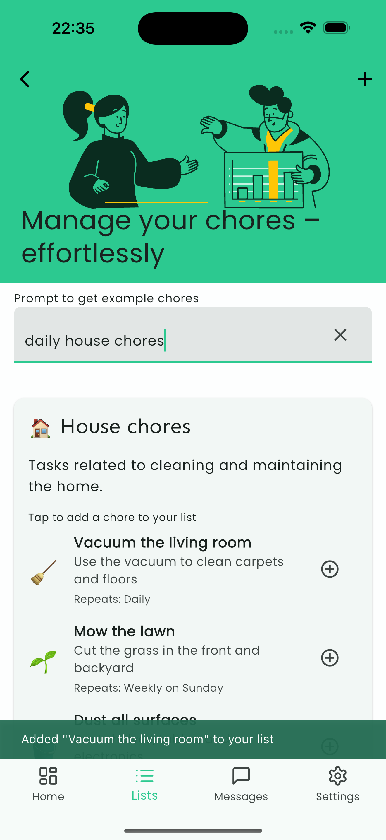 Screenshot of the Famn app