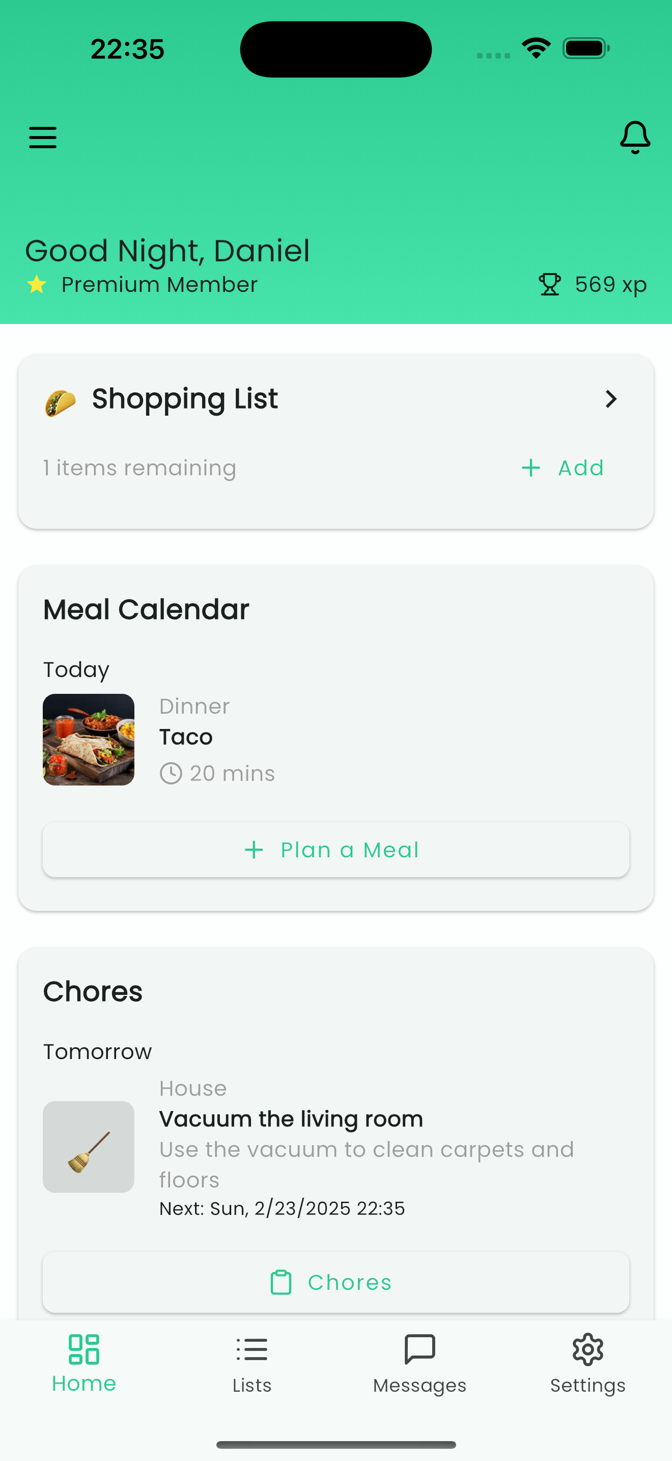 Screenshot of the Famn app